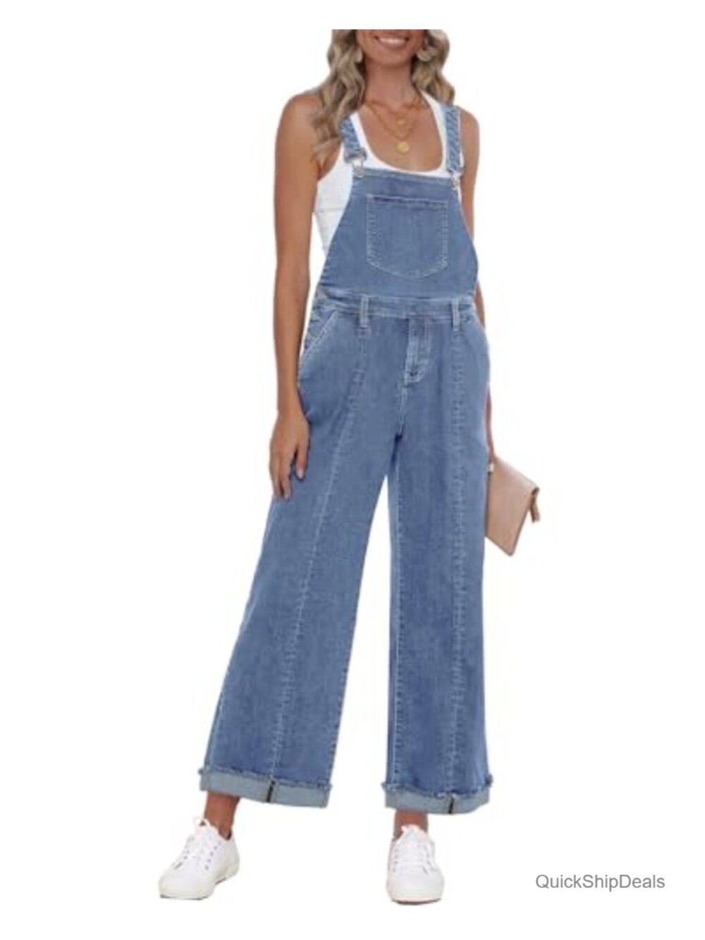 Vetinee Womens Overalls Denim Loose Fit Wide Leg Bib Stretch Jeans Jumpsuit